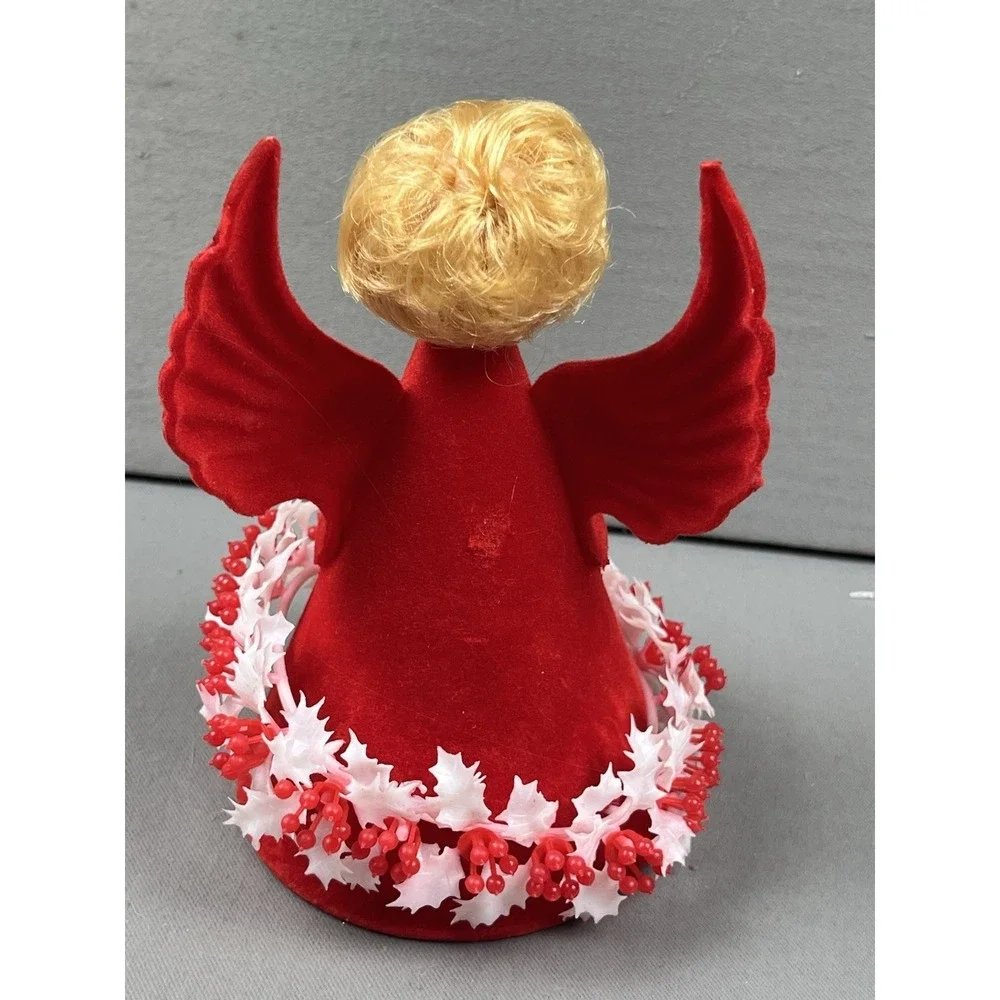 Vintage Commodore Christmas Angel Flocked‎ Red Decoration Holly Side Eye In Box